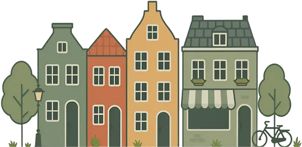 Voorbeeld van huizen in Nederlandse buurt